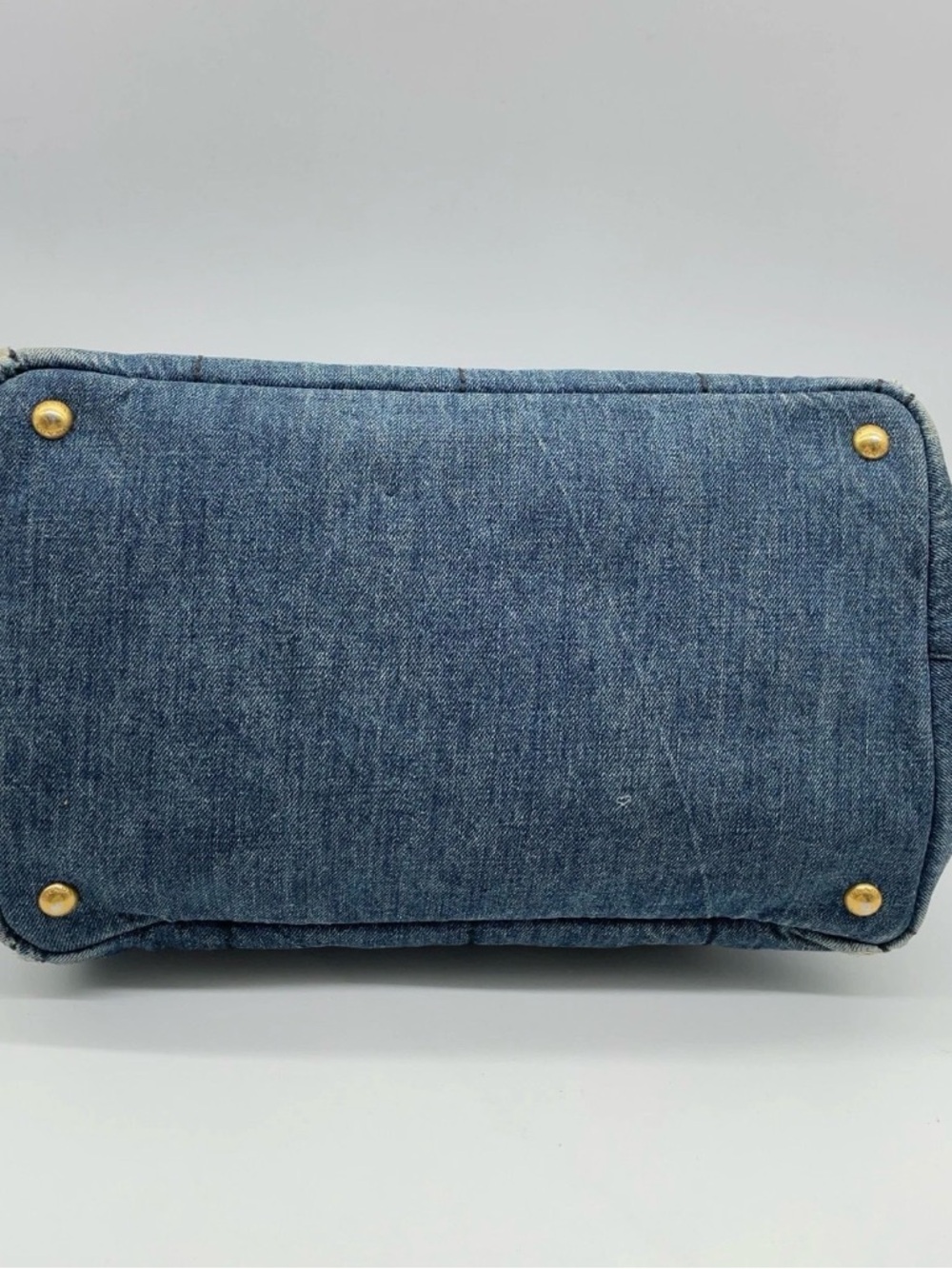 Prada Canapa Triangle Logo Denim Tote Bag Blue Canvas Handbag Small - Picture 8 of 16